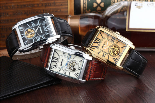 GOER European And American Leisure Square Automatic Men's Hollow Out Watch