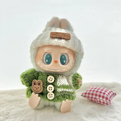 17 cm labubu clothes pendant sitting party bear label scarf hat dolls accessories