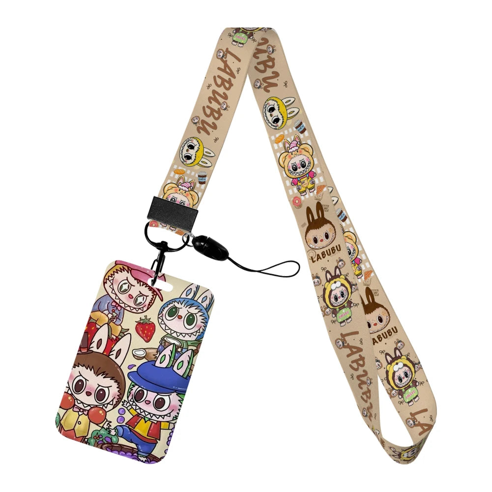 Labubu Phone Rope Cartoon Toy Student Id Card Badge Holder With Neck Strap
