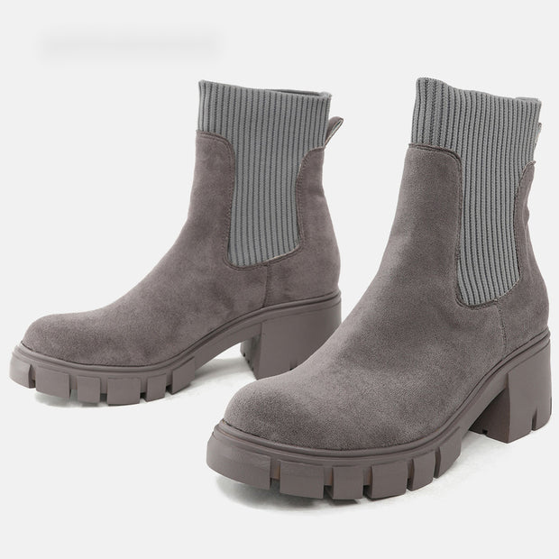Thick Heel Suede Boots