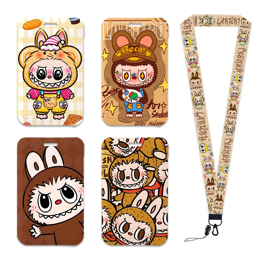Labubu Phone Rope Cartoon Toy Student Id Card Badge Holder With Neck Strap