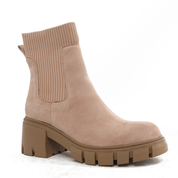 Thick Heel Suede Boots