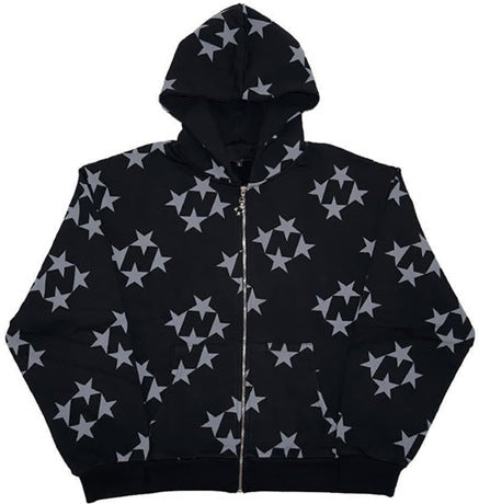 Women’s Oversized Zip Up Hoodie with Star Print