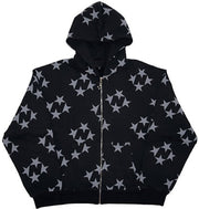 Women’s Oversized Zip Up Hoodie with Star Print