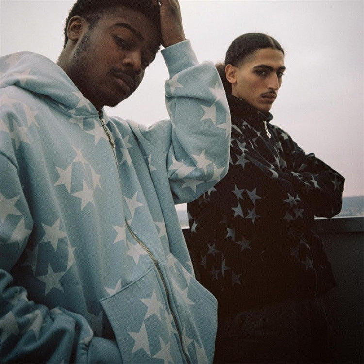 Women’s Oversized Zip Up Hoodie with Star Print