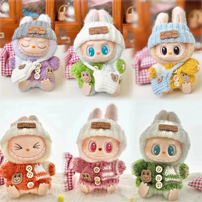 17 cm labubu clothes pendant sitting party bear label scarf hat dolls accessories