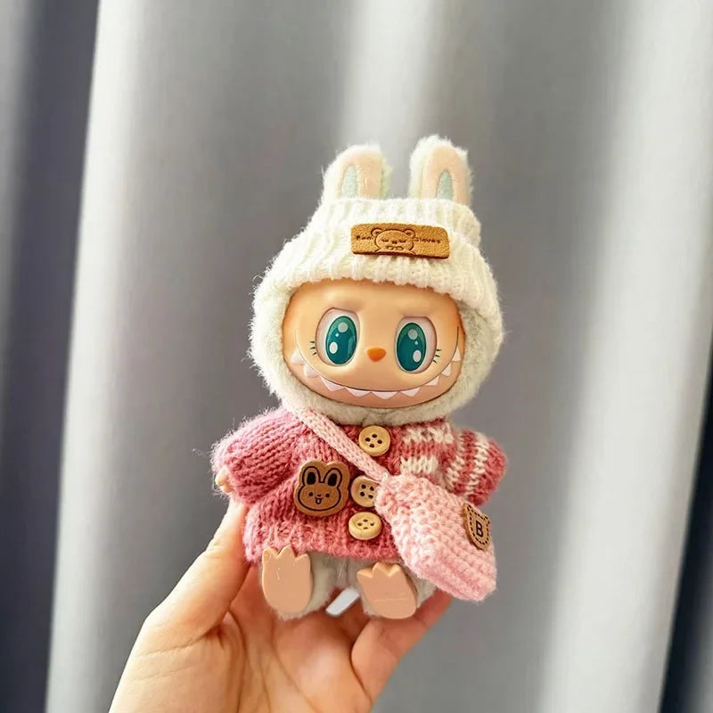17 cm labubu clothes pendant sitting party bear label scarf hat dolls accessories