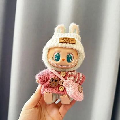 17 cm labubu clothes pendant sitting party bear label scarf hat dolls accessories