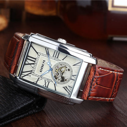 GOER European And American Leisure Square Automatic Men's Hollow Out Watch