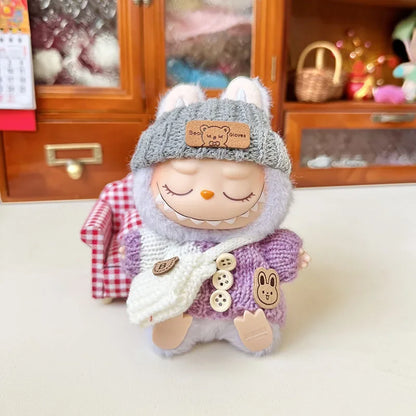 17 cm labubu clothes pendant sitting party bear label scarf hat dolls accessories