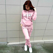 Women’s Two-Piece Hoodie and Jogger Set with Heartbeat Print