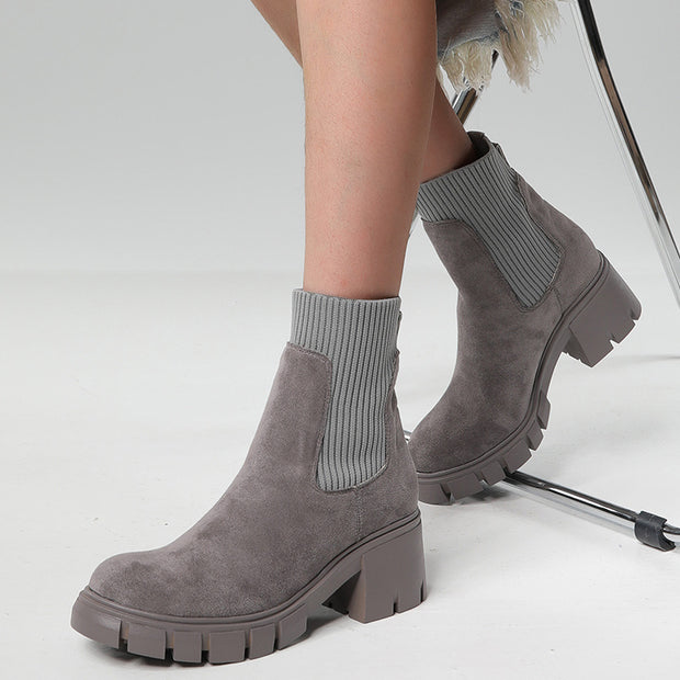 Thick Heel Suede Boots