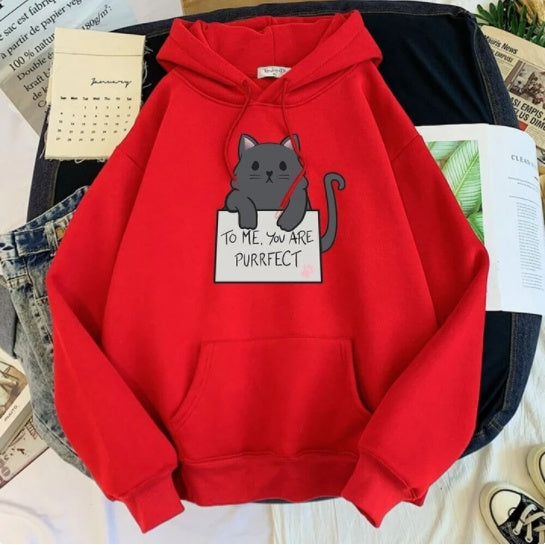 Women’s Cat Print Hoodie “You Are Purrfect” Graphic