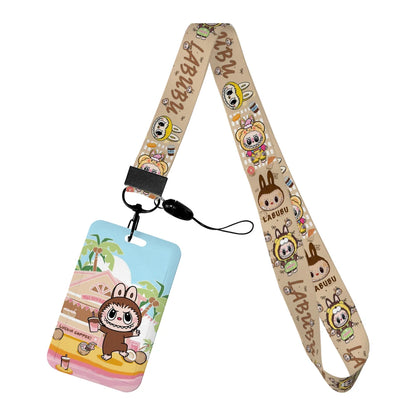 Labubu Phone Rope Cartoon Toy Student Id Card Badge Holder With Neck Strap