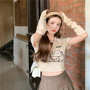 Cream Color Print Polo Short