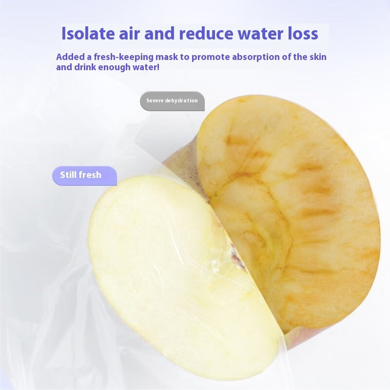 Visual comparison of fresh and dehydrated fruit highlighting hydration benefits of the moisturizing facial mask tissue.