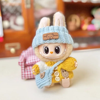 17 cm labubu clothes pendant sitting party bear label scarf hat dolls accessories