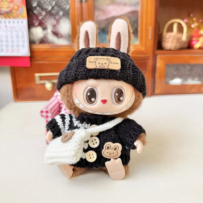 17 cm labubu clothes pendant sitting party bear label scarf hat dolls accessories