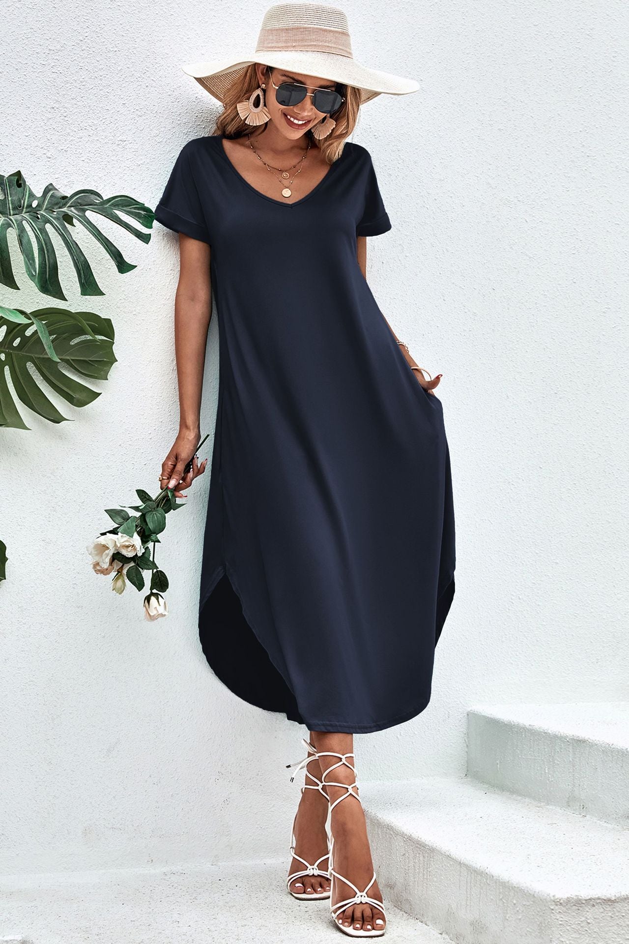 V-neck Split Irregular Hem Homewear Pajamas For Women