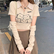 Cream Color Print Polo Short