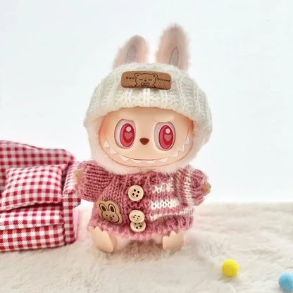 17 cm labubu clothes pendant sitting party bear label scarf hat dolls accessories