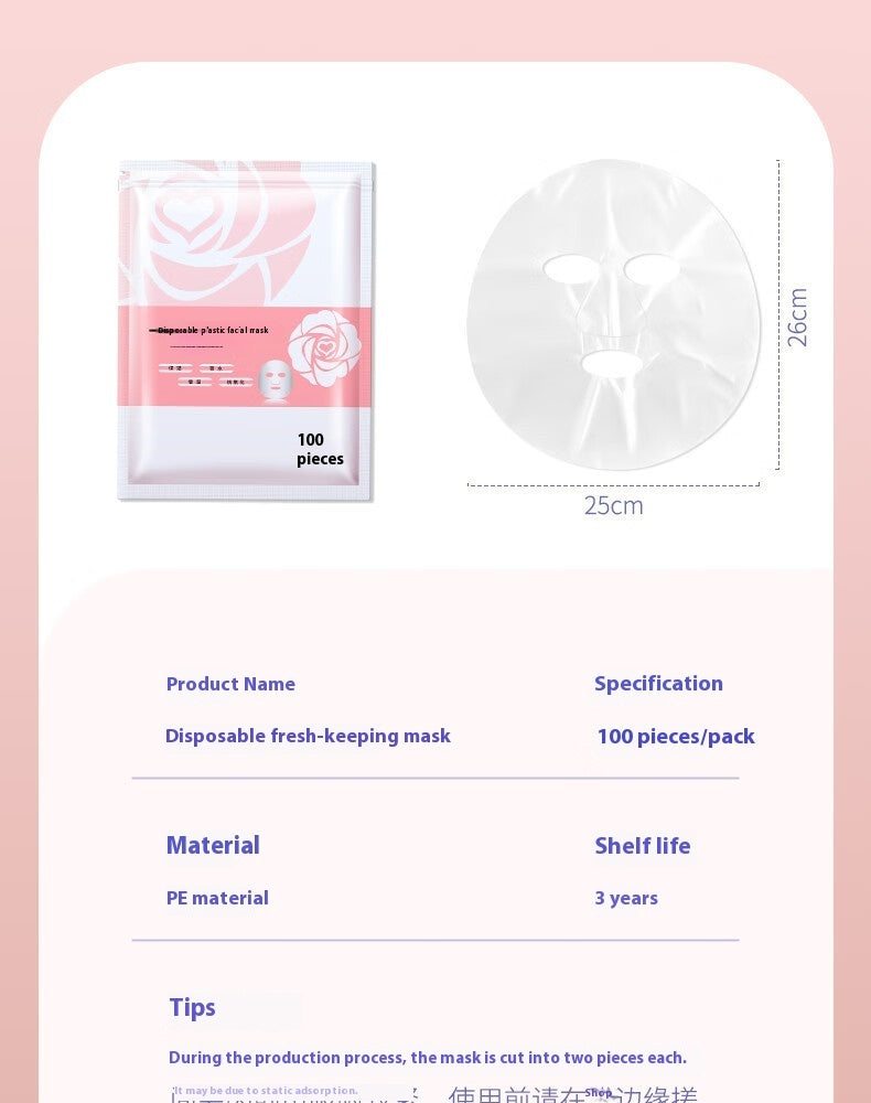 Disposable moisturizing mask package with 100 pieces and a hydrating facial mask design.