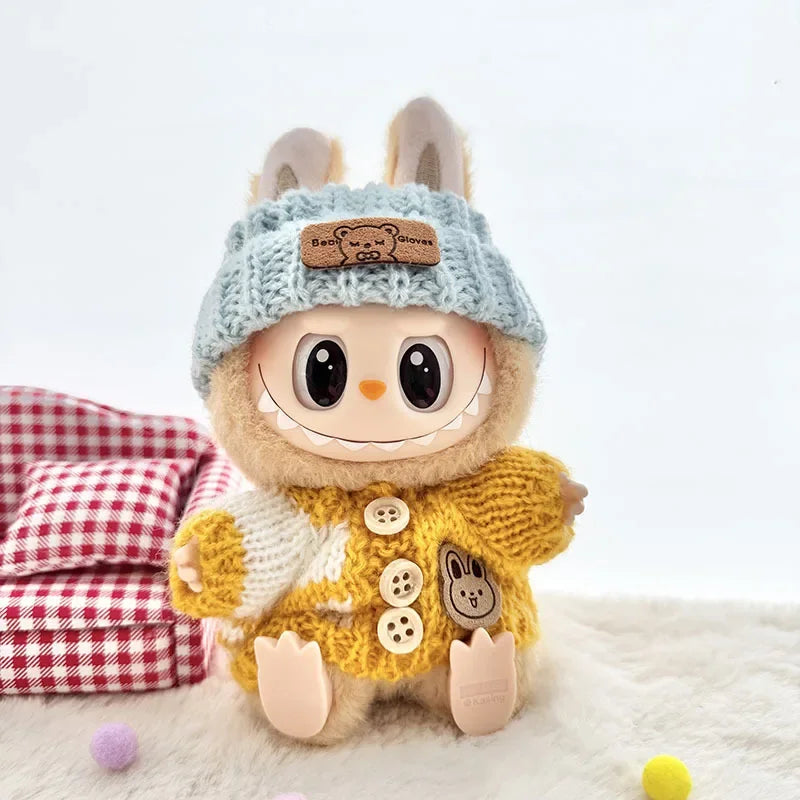 17 cm labubu clothes pendant sitting party bear label scarf hat dolls accessories