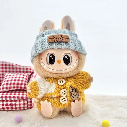 17 cm labubu clothes pendant sitting party bear label scarf hat dolls accessories