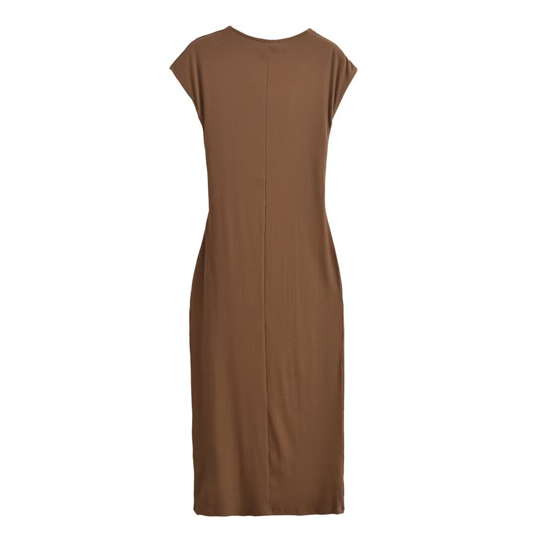 Women's Spring Summer Round Neck Short Sleeve Pleated Dress