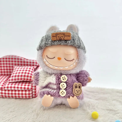 17 cm labubu clothes pendant sitting party bear label scarf hat dolls accessories