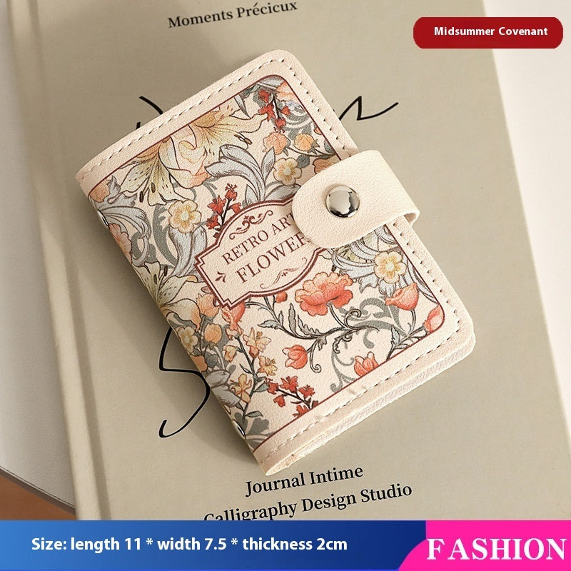 Floral Oil Painting Retro Large-Capacity Card Holder