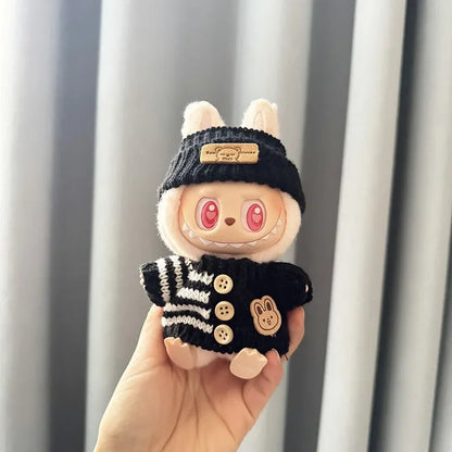 17 cm labubu clothes pendant sitting party bear label scarf hat dolls accessories
